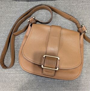 Michael Kors Maxine Buckled Saddle Bag/Crossbody, Brown Pebbled Leather.